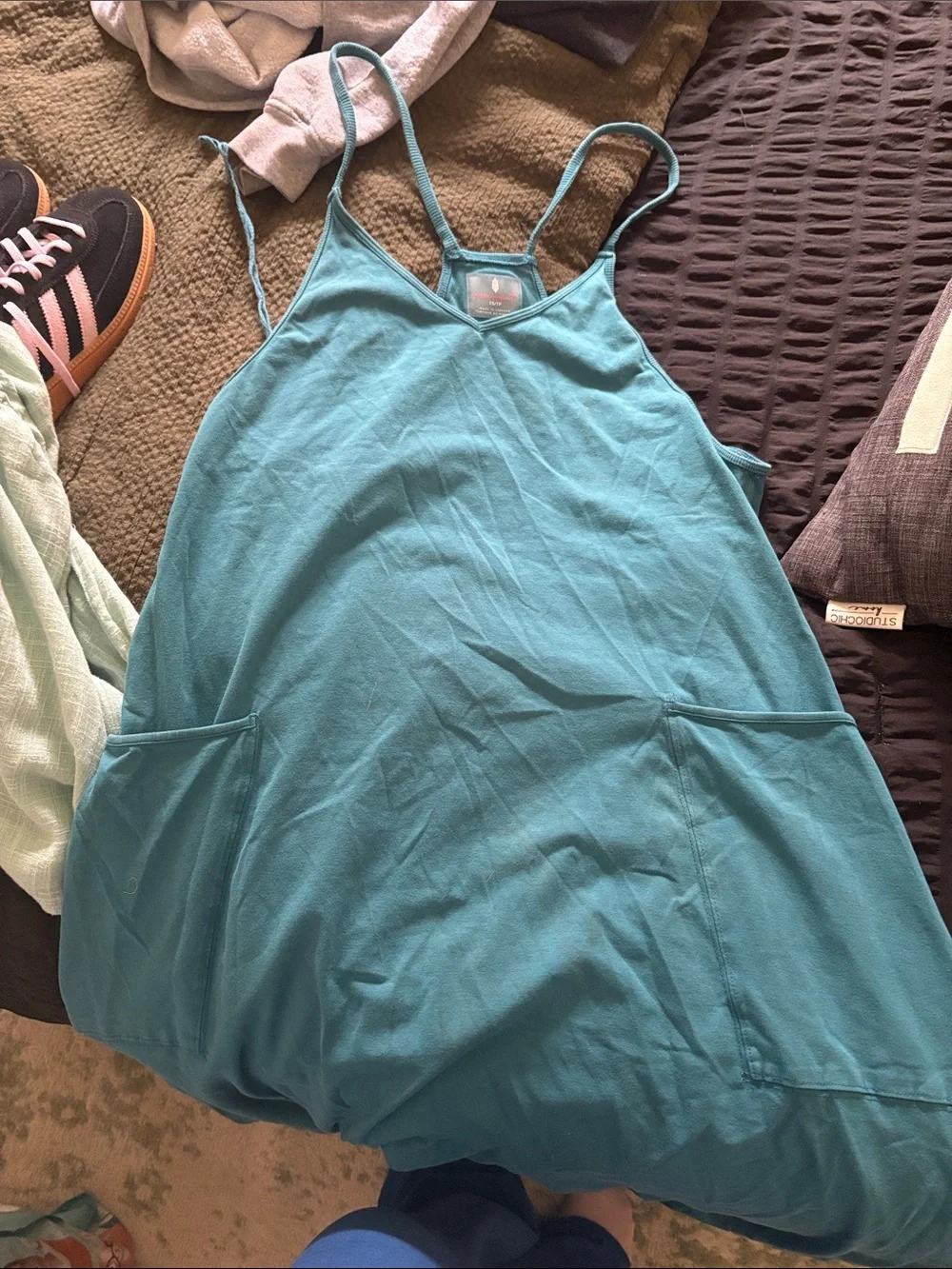 Free People Teal Blue Spaghetti-Strap Slip Dress
